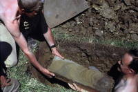Philip down below taking a monolith in the Oxford Clay at Wytham